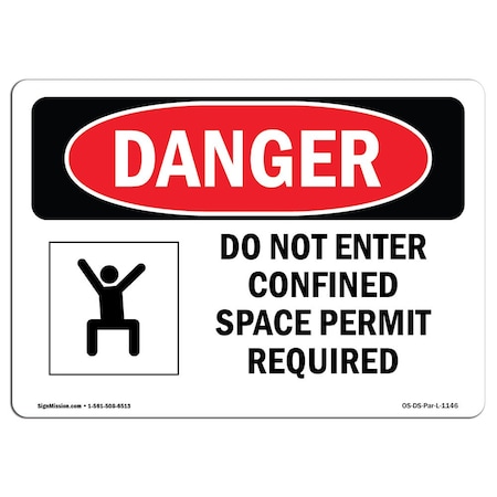 Signmission OSHA Danger, Do Not Enter Confined Space Permit Required, 5in X 3.5in Decal, 5" W, 3.5" H, Landscape OS-DS-D-35-L-1146